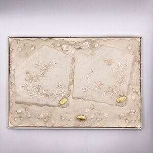 Swiss Embroidered Handkerchiefs Original Box New Set of 3